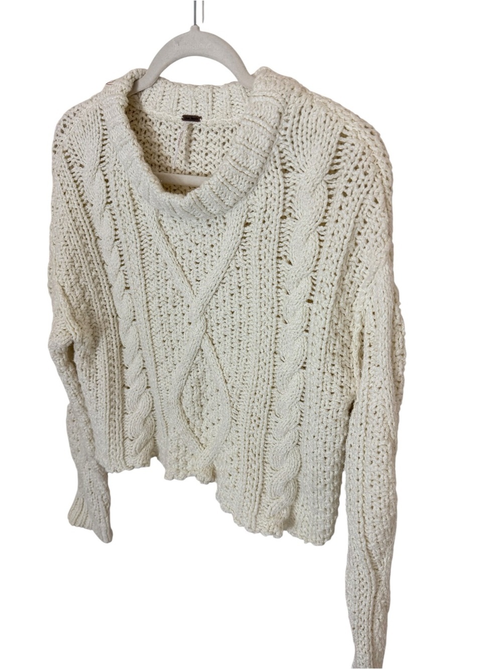 Free People Cream Chunky Cable Knit Cropped Sweater Size XS - Picture 3 of 9
